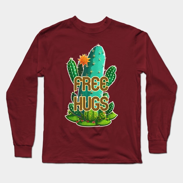 Free Hugs Cactus Long Sleeve T-Shirt by JoanNinjaHen